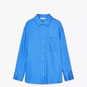 Zara Blue Striped Women's Button Down Shirt